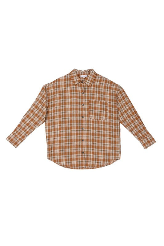 Women's Beige Plaid Button-Up Shirt