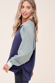 Women's Loose Fit Color Block Terry Sweatshirt