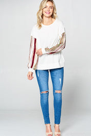 Women's Loose Fit Multi Stripe Sweatshirt Top