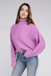 Women's Loose Fit Viscose Dolman Sleeve Turtleneck Sweater