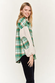 Women's Multi Plaid Teddy Sleeve Jacket