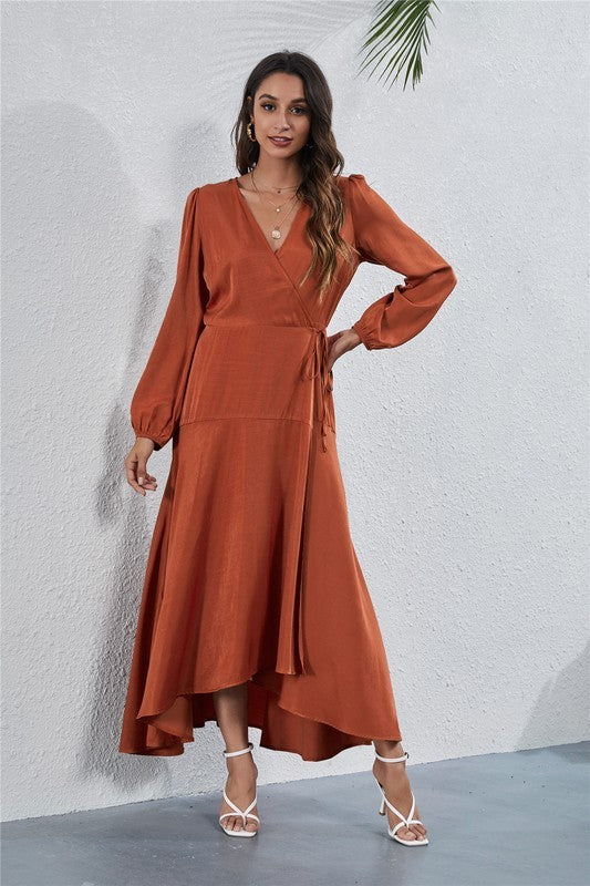 Women's Casual V Neck Long Sleeve Maxi Dress