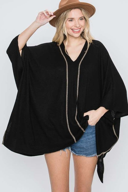 Women's Oversized V-Neck Poncho Top