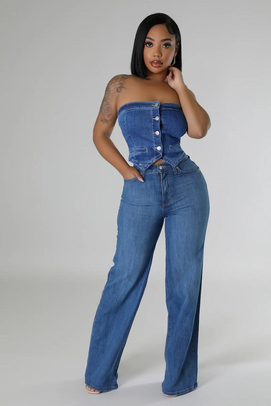 Women's High Rise Wide Leg Jeans in Medium Wash