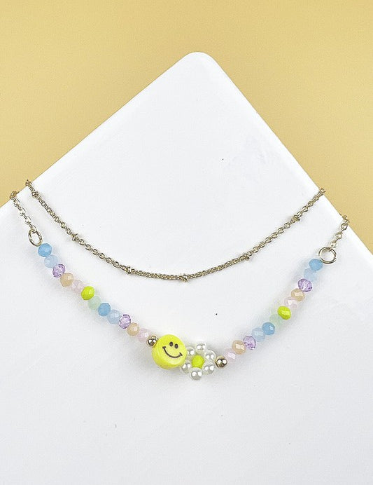 8" -8.5" SMILE SHAPED GLASS BEAD ANKLET SET