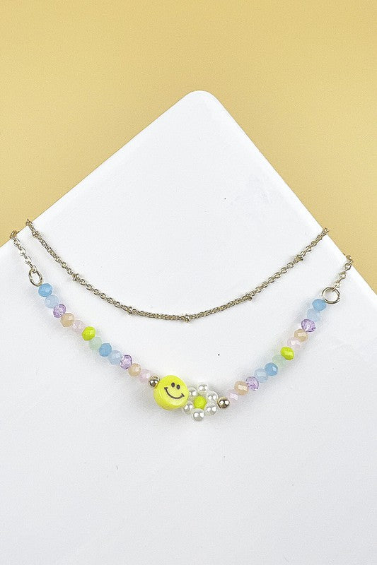 8" -8.5" SMILE SHAPED GLASS BEAD ANKLET SET