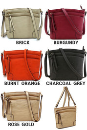 Women's Faux Leather Multi Zip Pocket Crossbody Bag