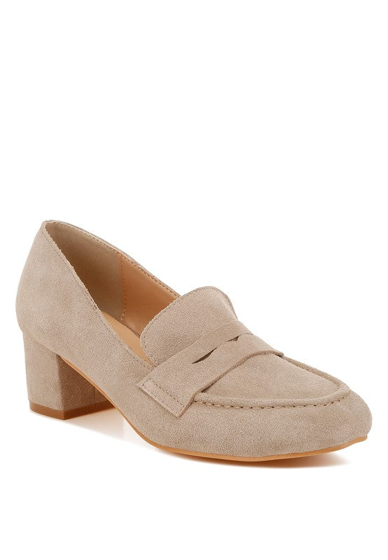 Women's Casual Block Heel Genuine Suede Loafers