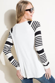 Women's Casual Plus Long Sleeve Stripe Mixed Top