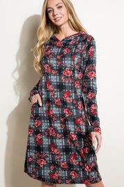 Women's Relaxed Fit Floral and Plaid Print Mini Dress