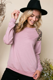 Plus Size Casual Cheetah Print Mixed Sweatshirt