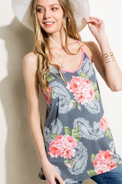 Women's Paisley Print V Neck Tank Top