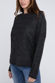 Women's Oversized Ribbed Melange Hacci Sweater with Pocket