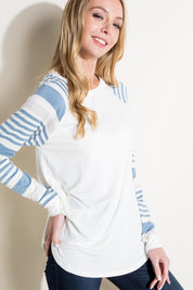 Women's Casual Plus Long Sleeve Stripe Mixed Top