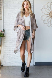 Women's Natural Geo Print Mid Sleeve Kimono Plus