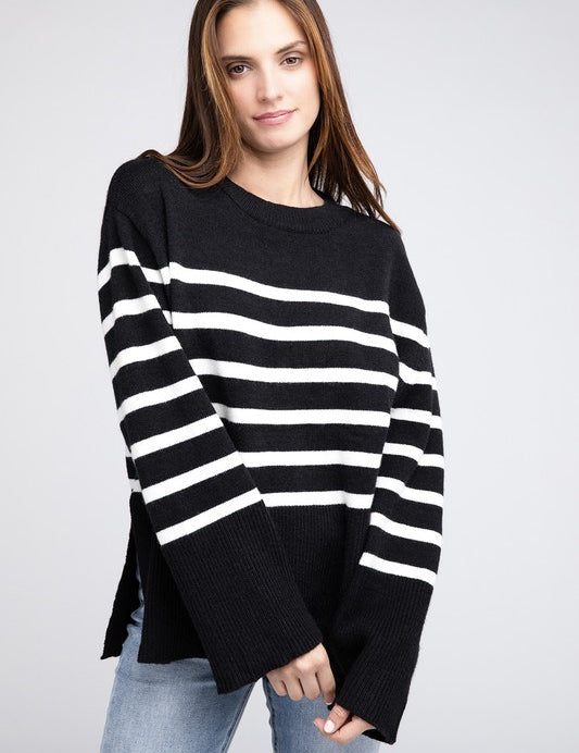 Ribbed Hem Stripe Sweater