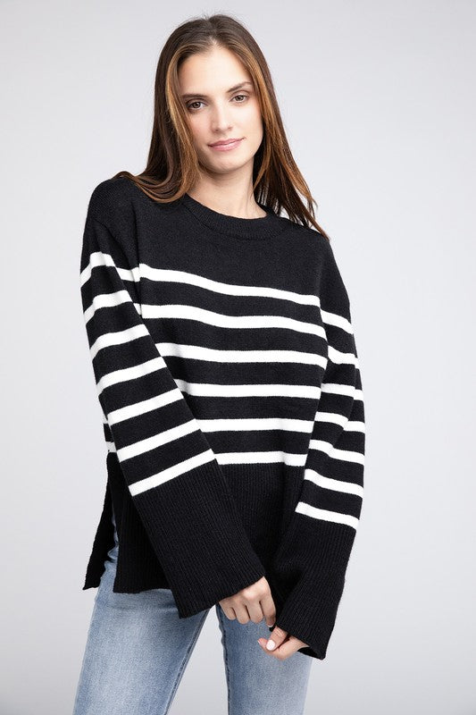 Women's Oversized Ribbed Hem Stripe Sweater