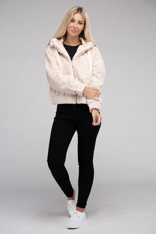 Women's Cozy Fluffy Zip-Up Teddy Hoodie