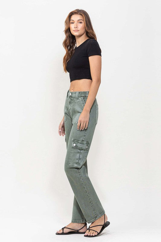 Women's Relaxed Mid Rise Cargo Jeans with Patch Pockets