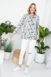 Women's Floral Print Relaxed Fit Hoodie Sweatshirt Top