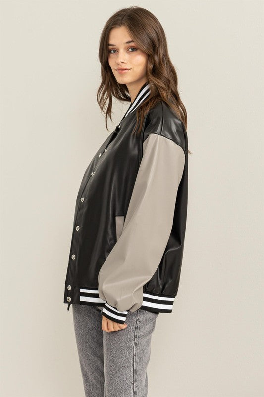 Women's Colorblock Loose Fit Baseball Jacket