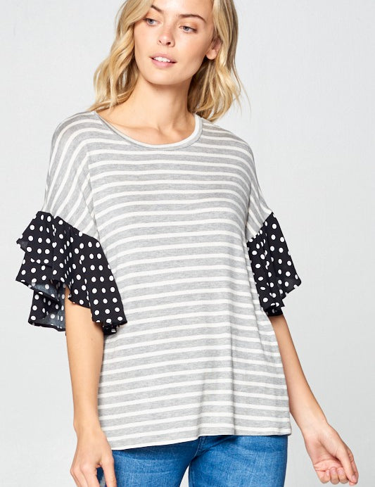 Women's Polka Dot Ruffle Sleeve Top