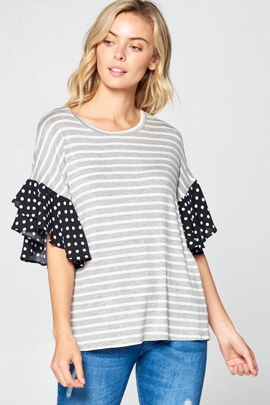 Women's Polka Dot Ruffle Sleeve Top