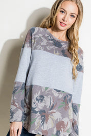 Women's Relaxed Floral Mixed Terry Tunic Top