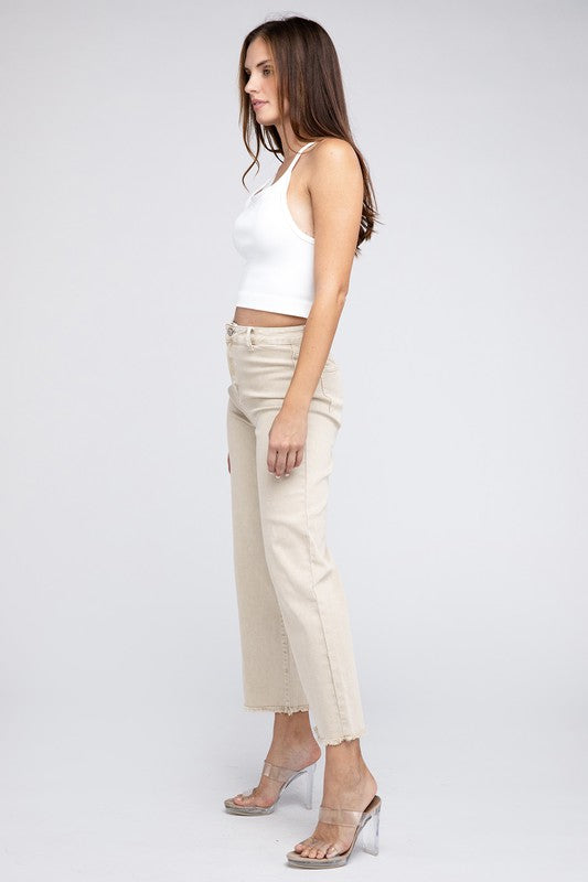 Women's Acid Wash Frayed Hem Wide Leg Pants