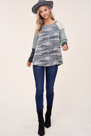 Women's Camouflage Color Block Long Sleeve Top