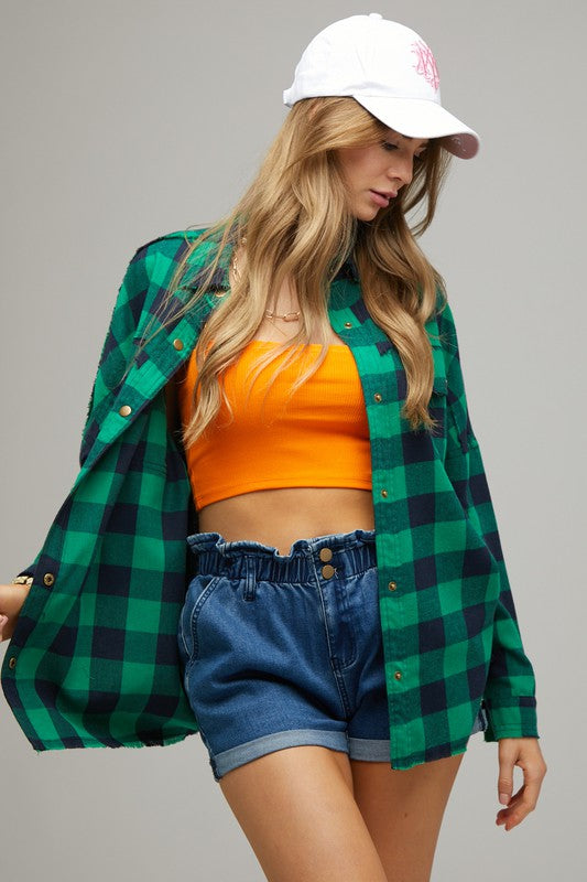 Women's Relaxed Fit Plaid Embroidered Jacket