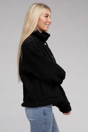 Women's Relaxed Fit Cozy Sherpa Button-Front Jacket