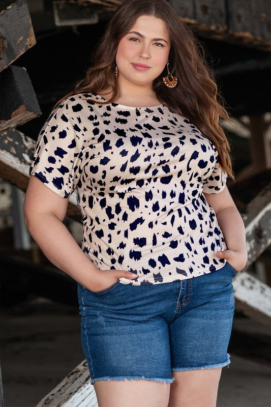 Women's Leopard Print Twist Open Back Plus Size Top