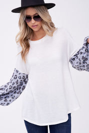 Women's Animal Print Mixed Volume Sleeve Top