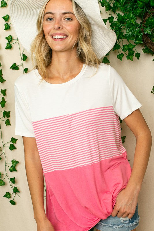 Women's Striped Color Blocked Tunic Top