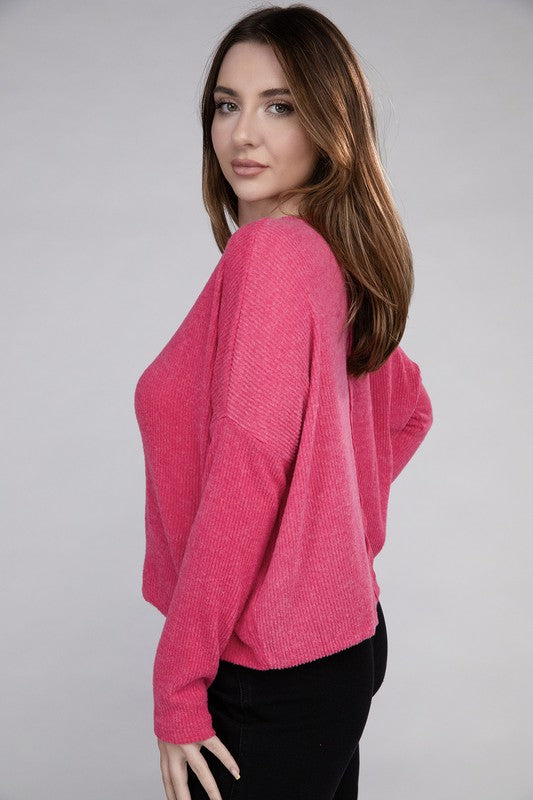 Women's Cozy Ribbed Dolman Long Sleeve Sweater