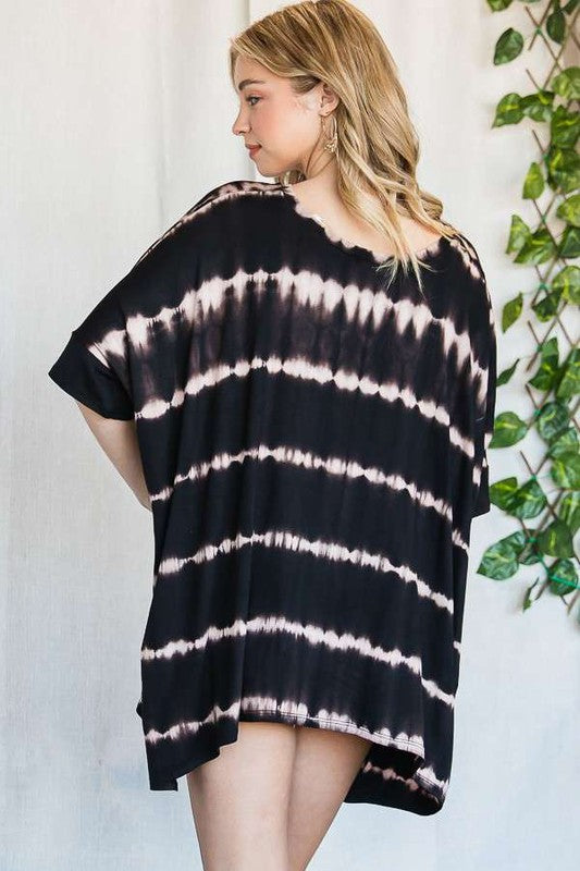 Women's Striped Tie Dye Round Neck Tunic