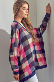 Women's Oversized Plaid Buttondown Cardigan