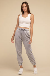 Women's Acid Wash Fleece Sweatpants with Pockets