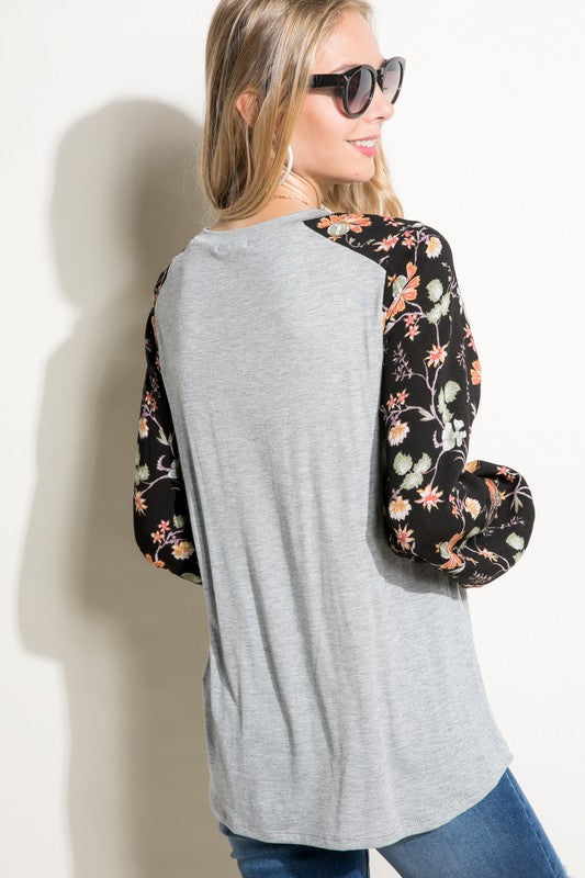 Plus Size Floral Print Mixed Casual Tunic Top