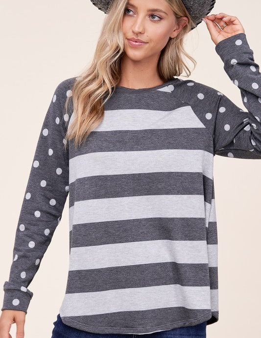 Women's Casual Polka Dot and Stripe Mixed Sweatshirts