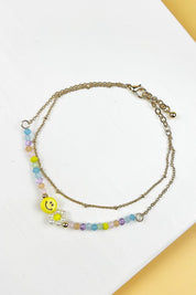 8" -8.5" SMILE SHAPED GLASS BEAD ANKLET SET