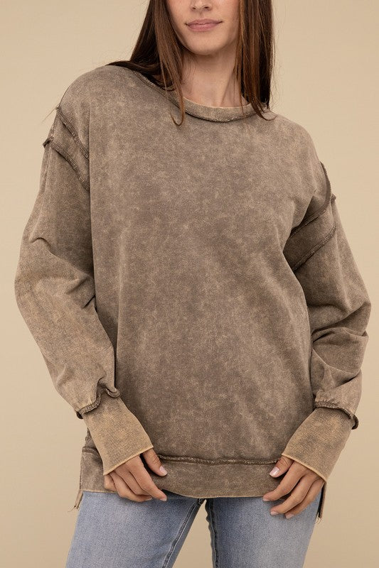 Women's Oversized Acid Wash French Terry Sweatshirt