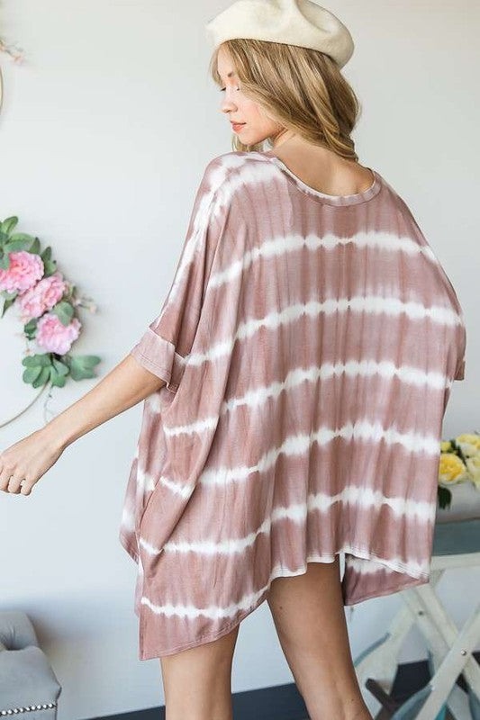 Women's Striped Tie Dye Round Neck Tunic