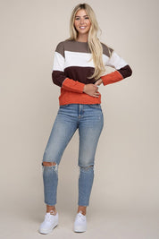 Women's Long Sleeve Round Neck Striped Knit Top