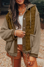 Women's Loose Fit Textured Patchwork Hooded Jacket