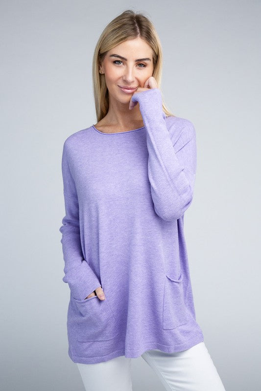 Women's Relaxed Viscose Sweater with Front Pockets