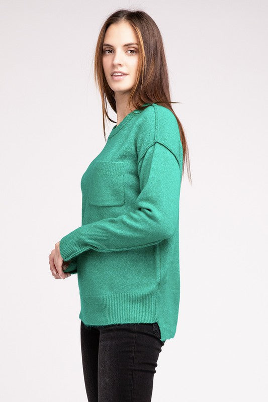 Women's Casual Melange Hi-Low Hem Round Neck Sweater