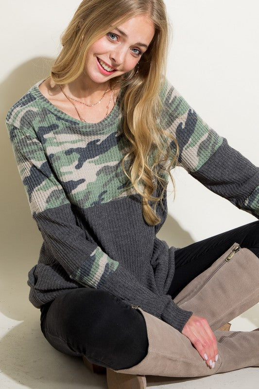 Women's Relaxed Fit Camouflage Tunic Top with Pockets