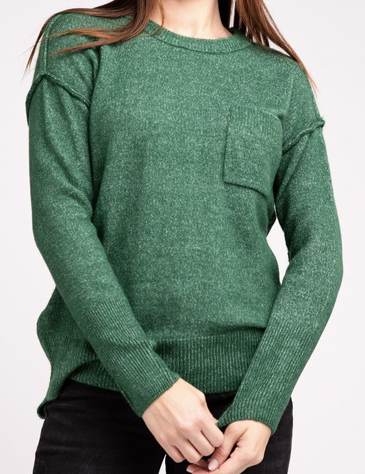 Melange Hi-Low Hem Round Neck Sweater